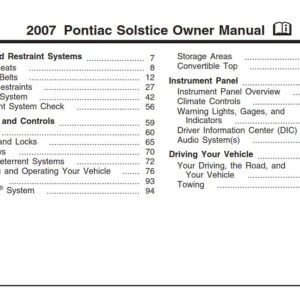 Pontiac Solstice 2007 Owner's Manual