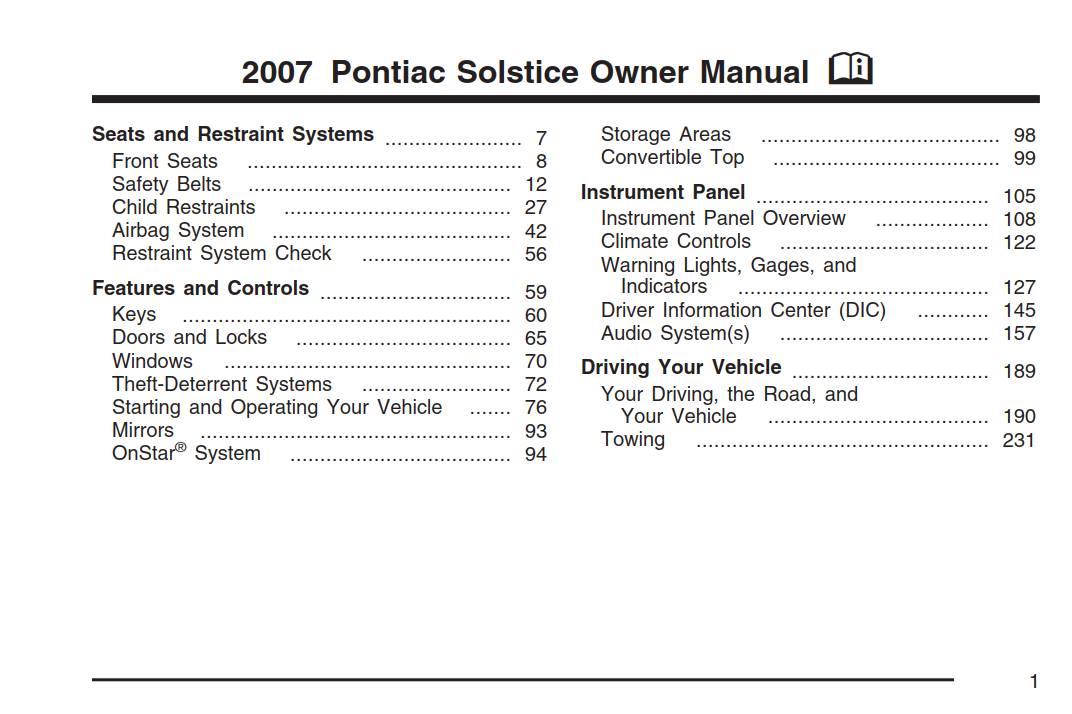 Pontiac Solstice 2007 Owner's Manual