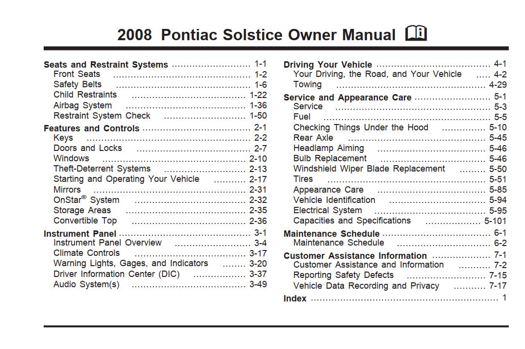 Pontiac Solstice 2008 Owner's Manual