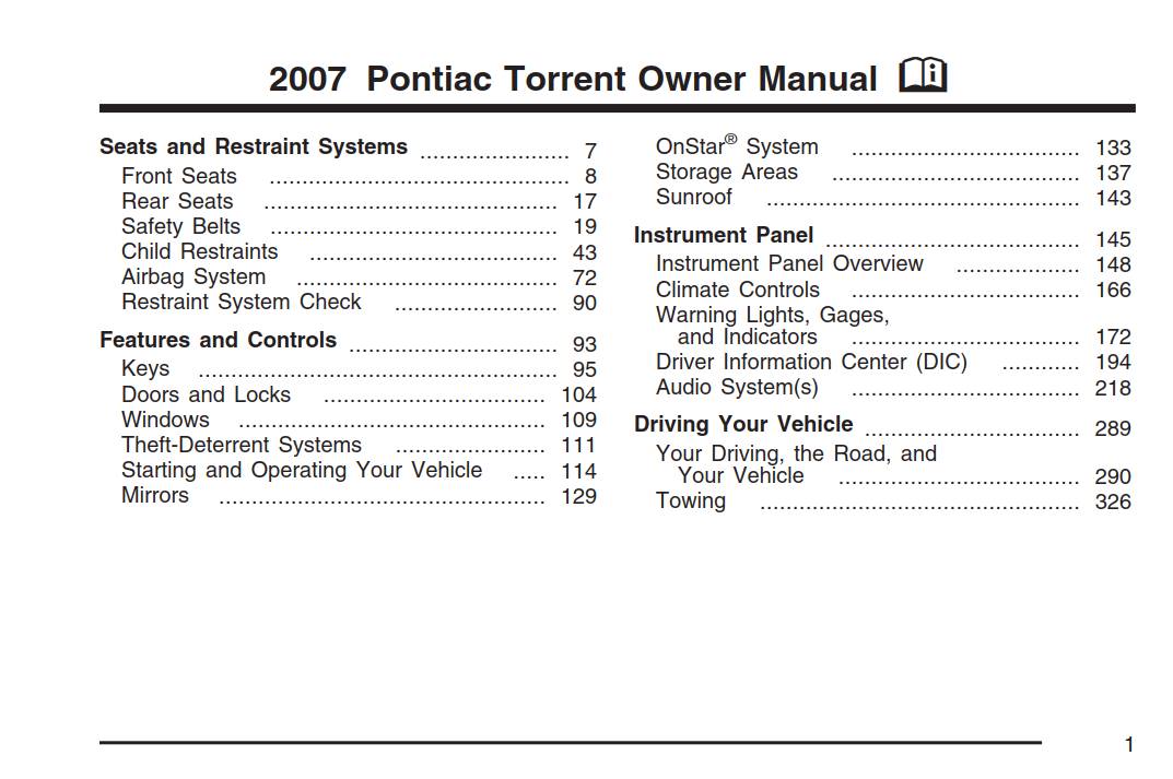 Pontiac Torrent 2007 Owner's Manual