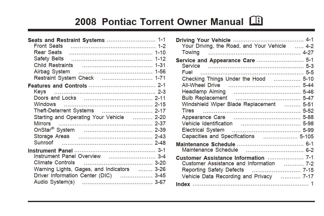 Pontiac Torrent 2008 Owner's Manual