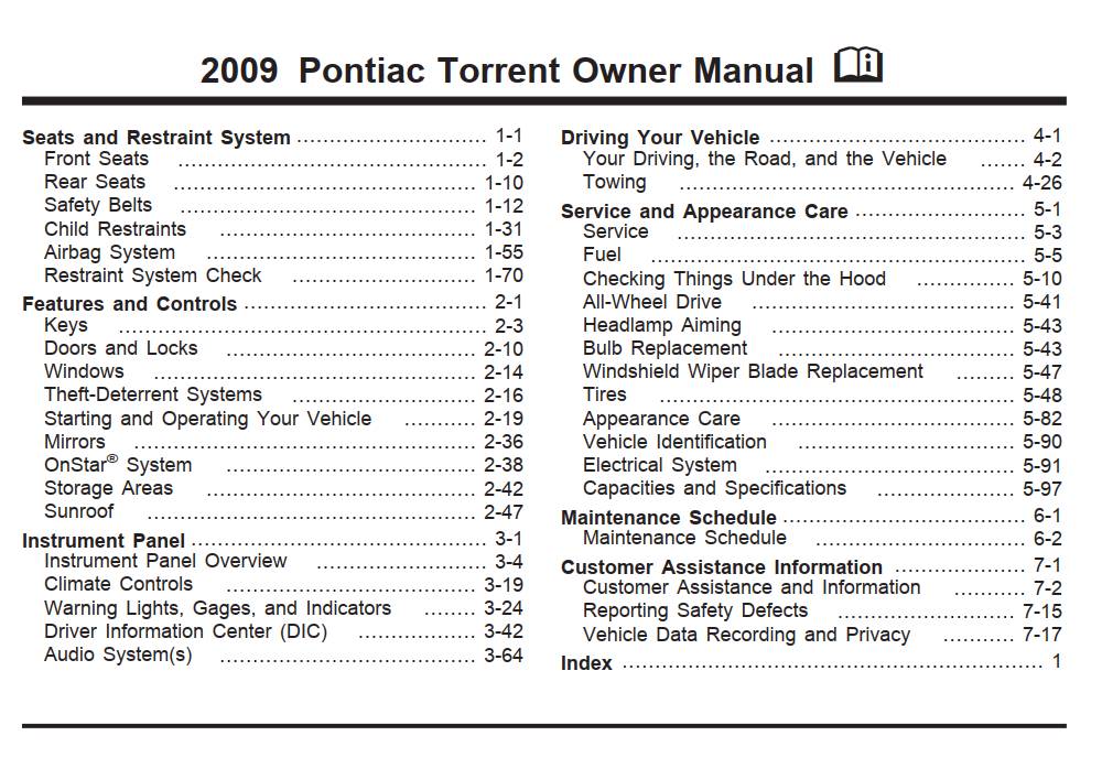 Pontiac Torrent 2009 Owner's Manual