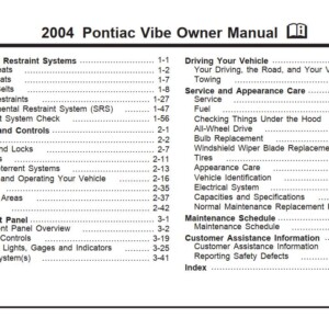 Pontiac Vibe 2004 Owner's Manual