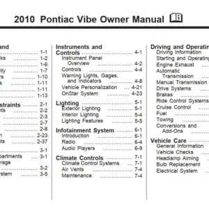 Pontiac Vibe 2010 Owner's Manual