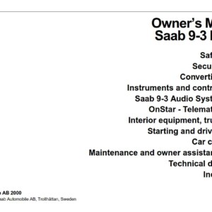 Saab 9-3 2001 Owner's Manual