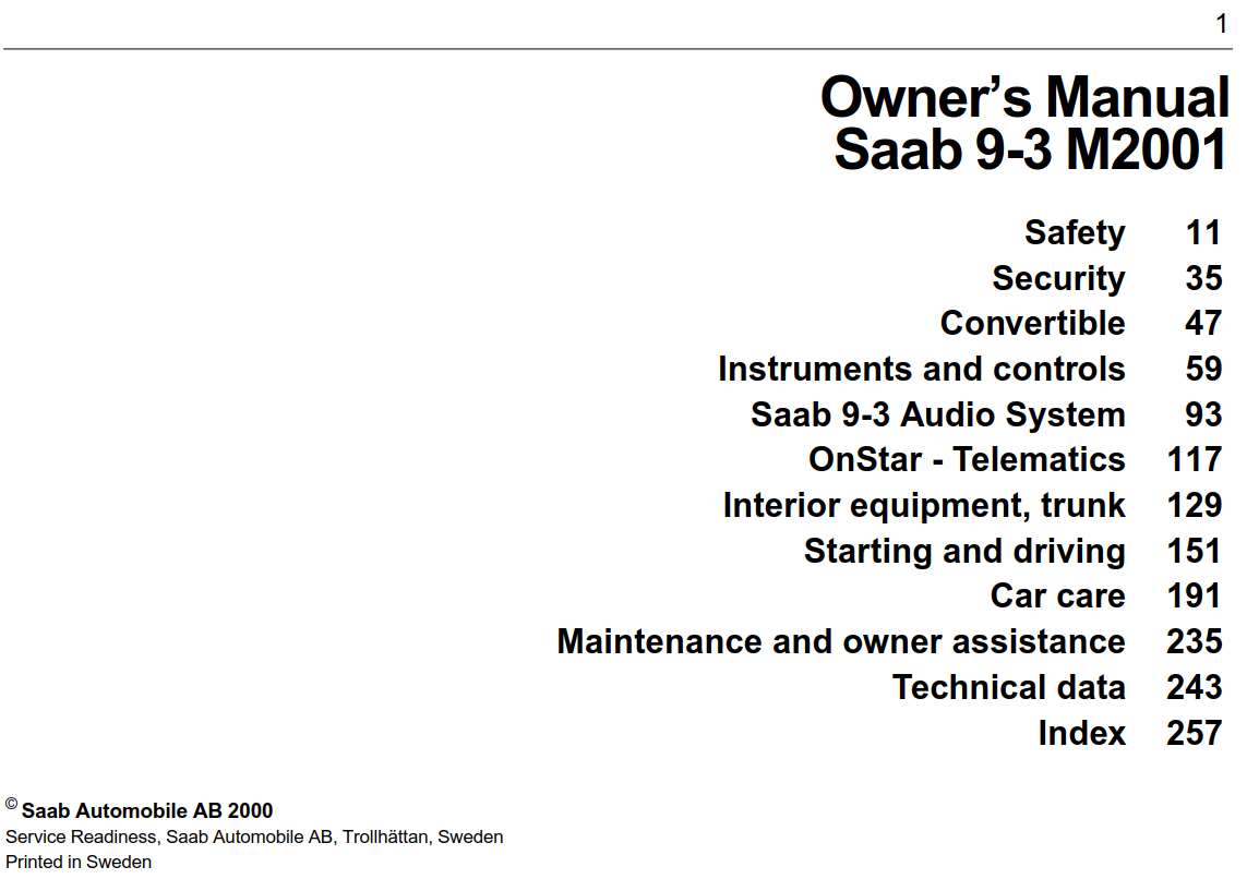 Saab 9-3 2001 Owner's Manual