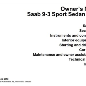 Saab 9-3 2003 Owner's Manual