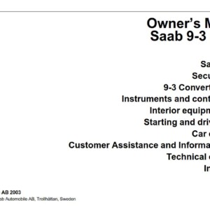 Saab 9-3 2004 Owner's Manual