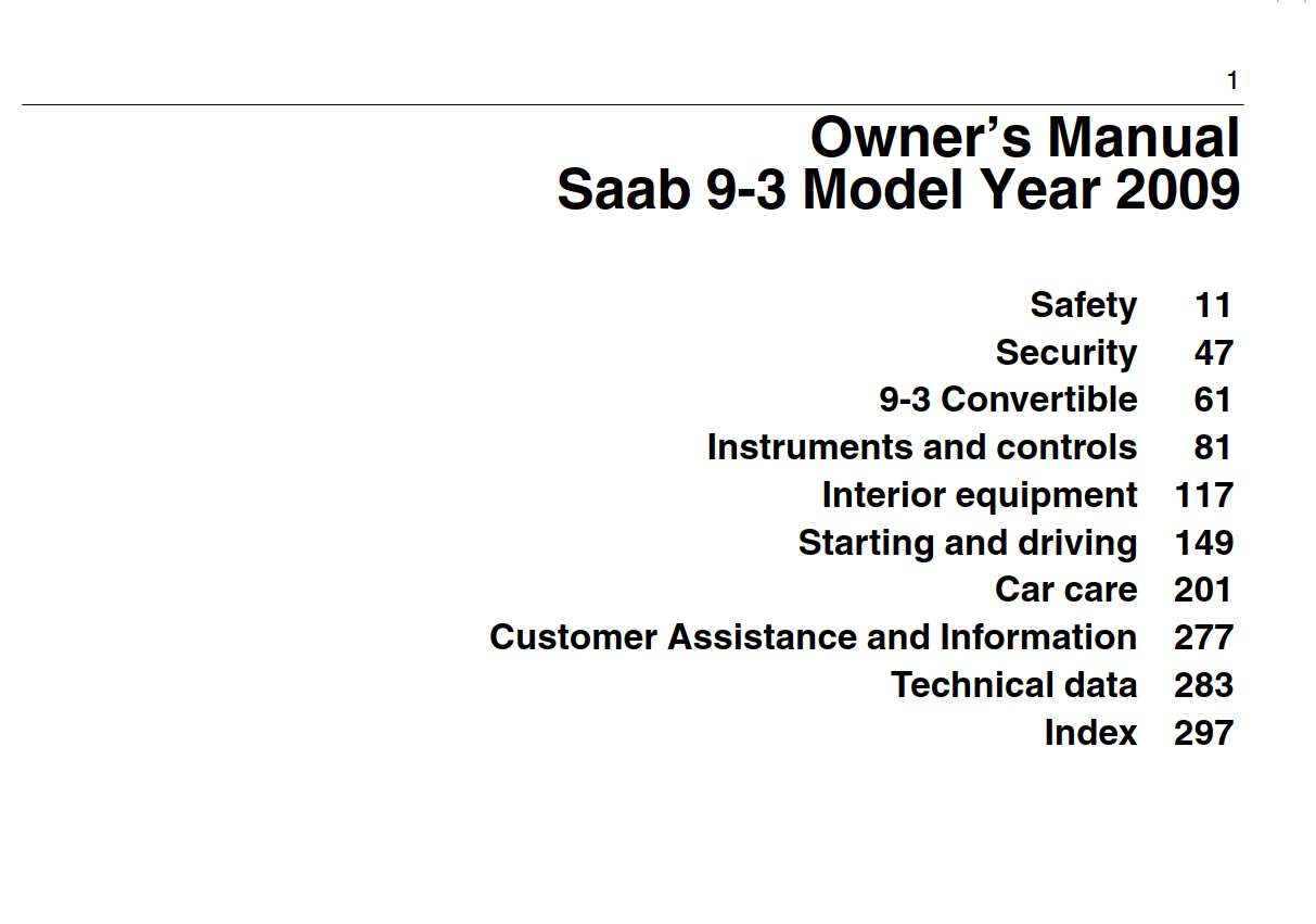 Saab 9-3 2009 Owner's Manual