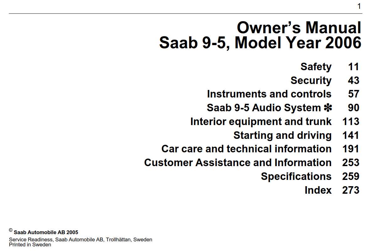 Saab 9-5 2006 Owner's Manual