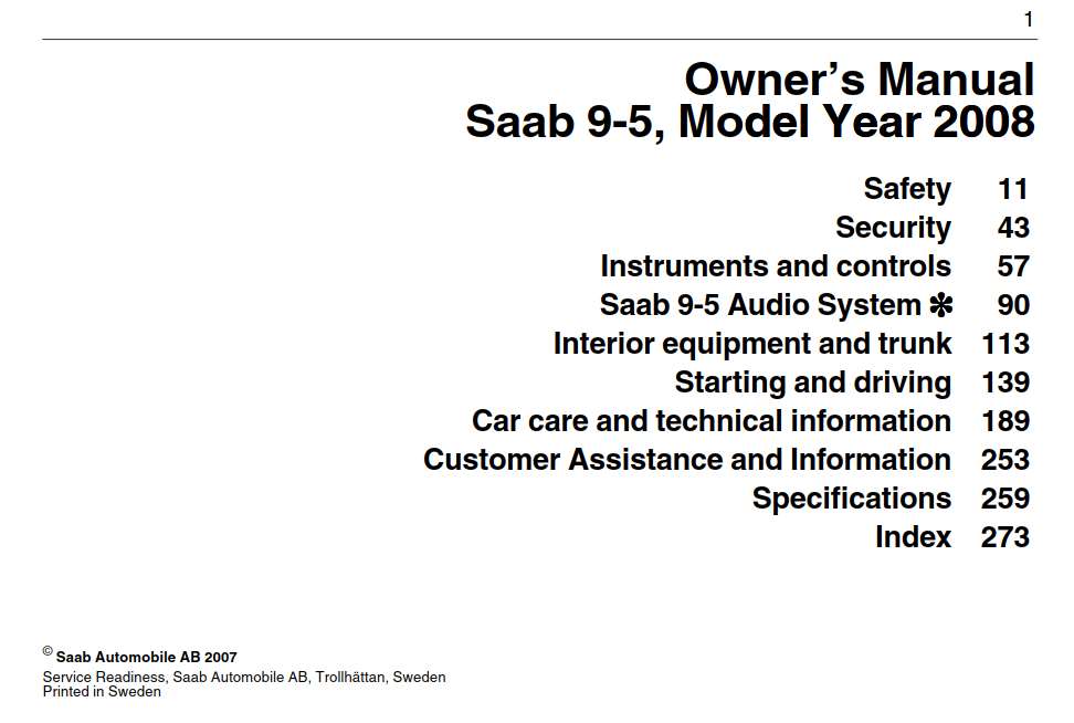 Saab 9-5 2008 Owner's Manual