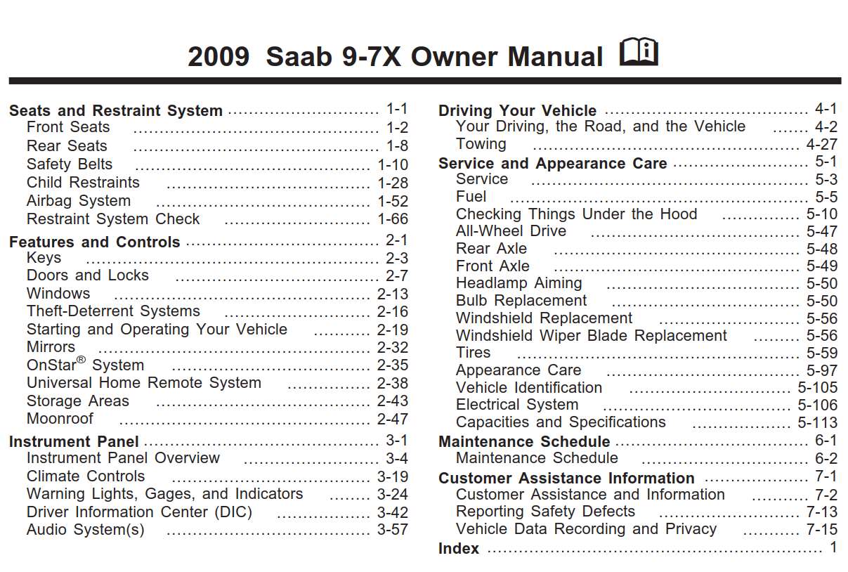 Saab 9-7x 2009 Owner's Manual