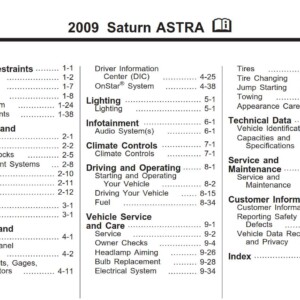 Saturn Astra 2009 Owner's Manual