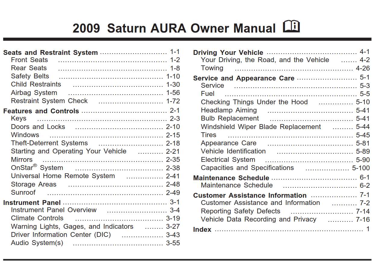 Saturn Aura 2009 Owner's Manual