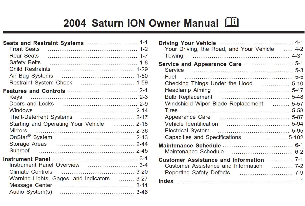 Saturn Ion 2004 Owner's Manual