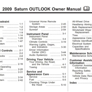 Saturn Outlook 2009 Owner's Manual