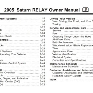Saturn Relay 2005 Owner's Manual