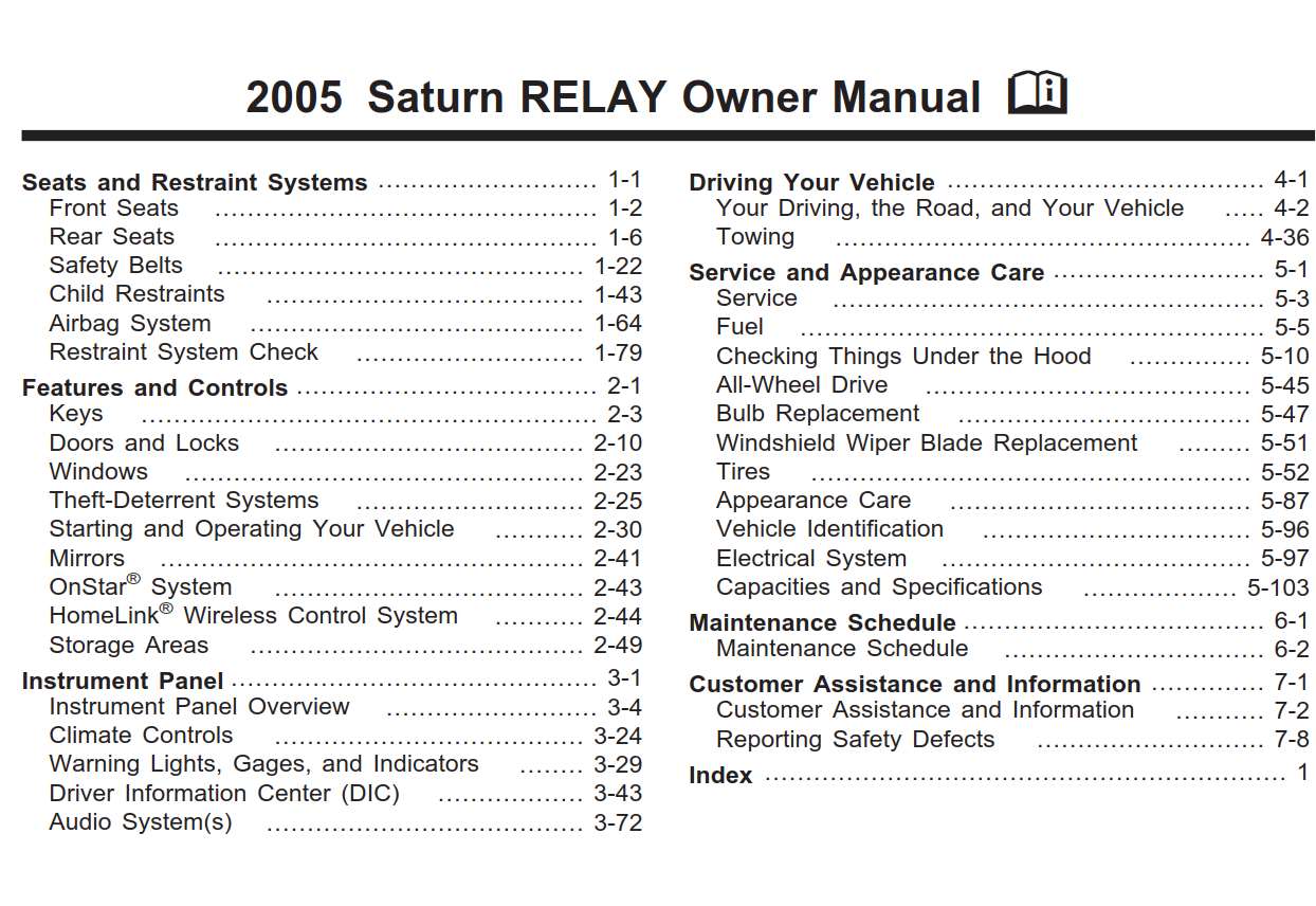 Saturn Relay 2005 Owner's Manual