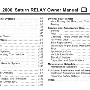 Saturn Relay 2006 Owner's Manual