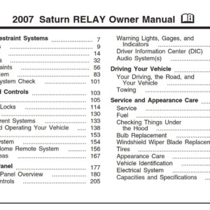 Saturn Relay 2007 Owner's Manual