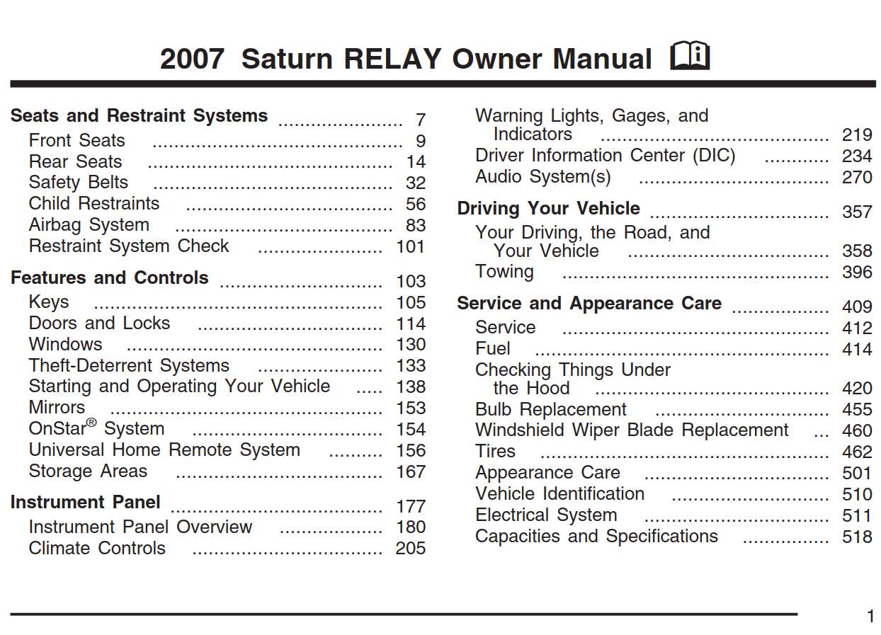 Saturn Relay 2007 Owner's Manual