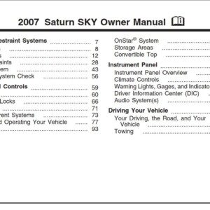 Saturn Sky 2007 Owner's Manual