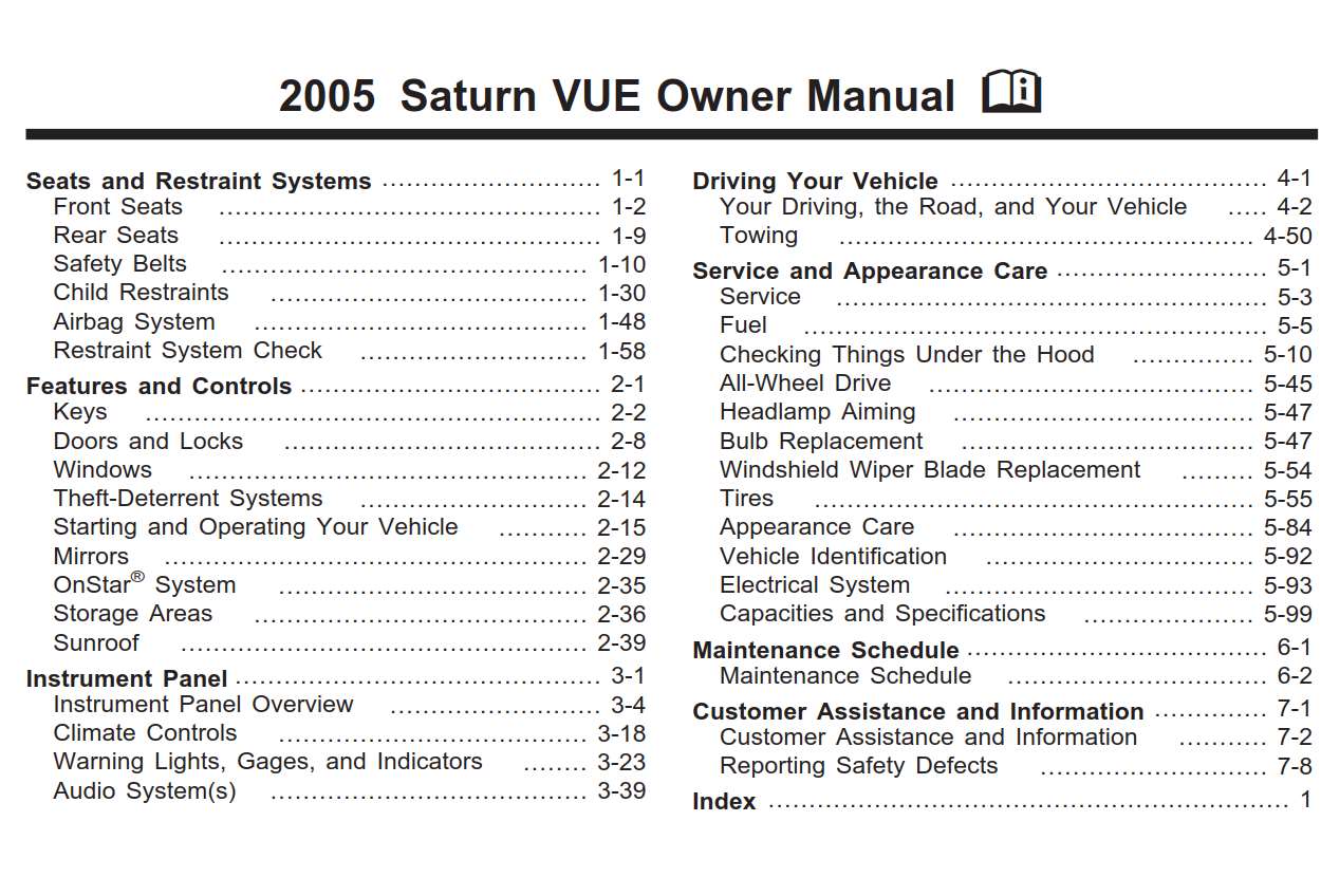 Saturn Vue 2005 Owner's Manual