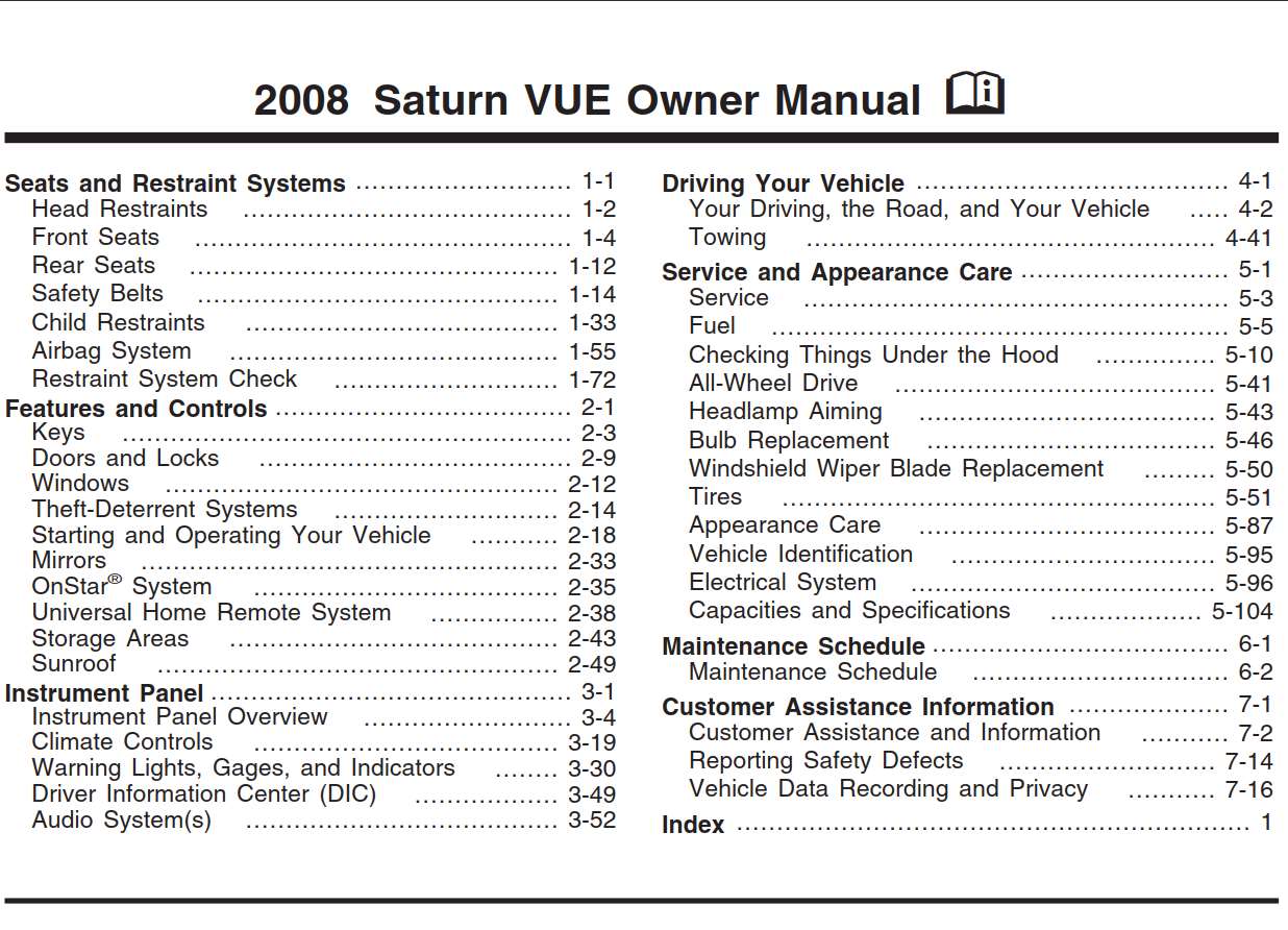 Saturn Vue 2008 Owner's Manual – PDF Download 2008 Saturn Vue Xe Owners Manual
