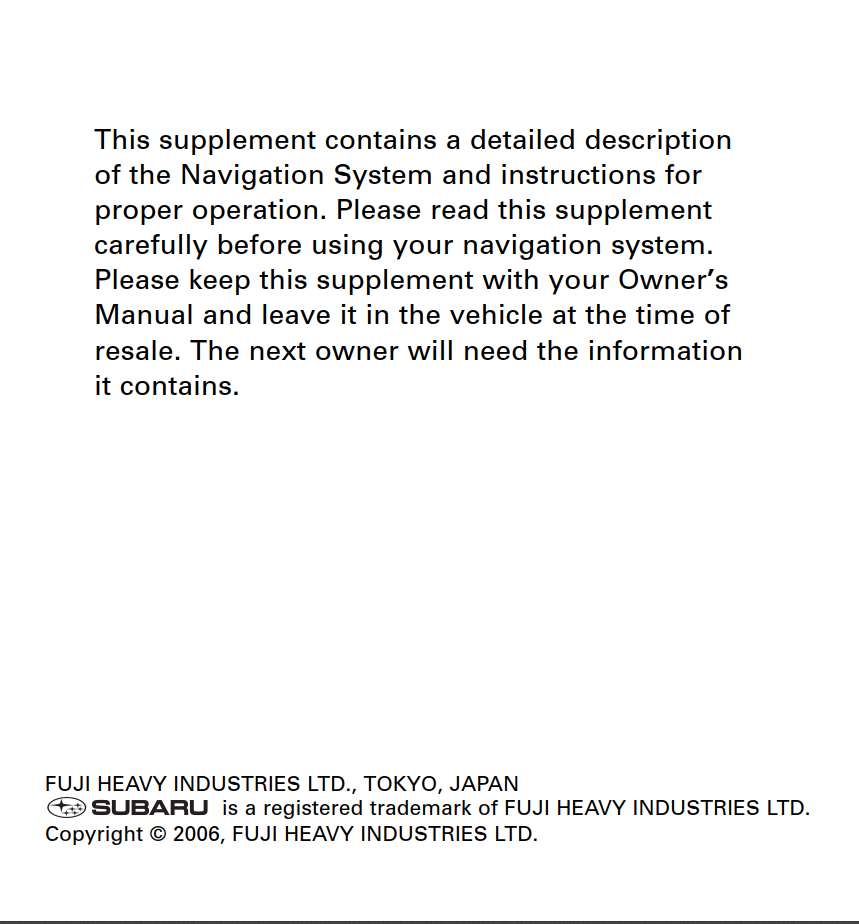 Subaru Tribeca 2011 Navigation System Owner's Manual