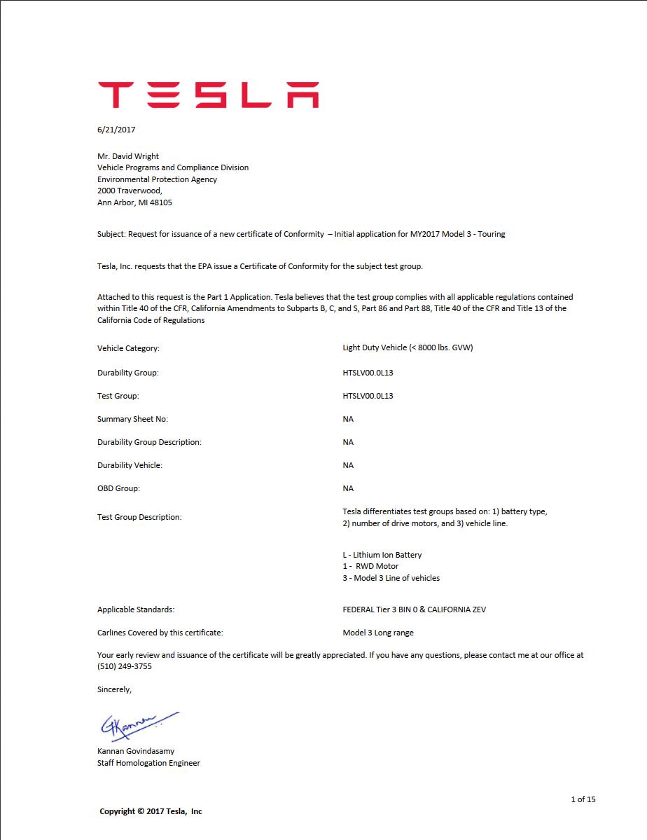 Tesla Model 3 EPA