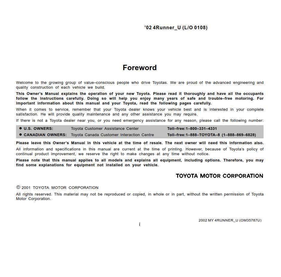 Toyota 4runner 2002 Owner's Manual