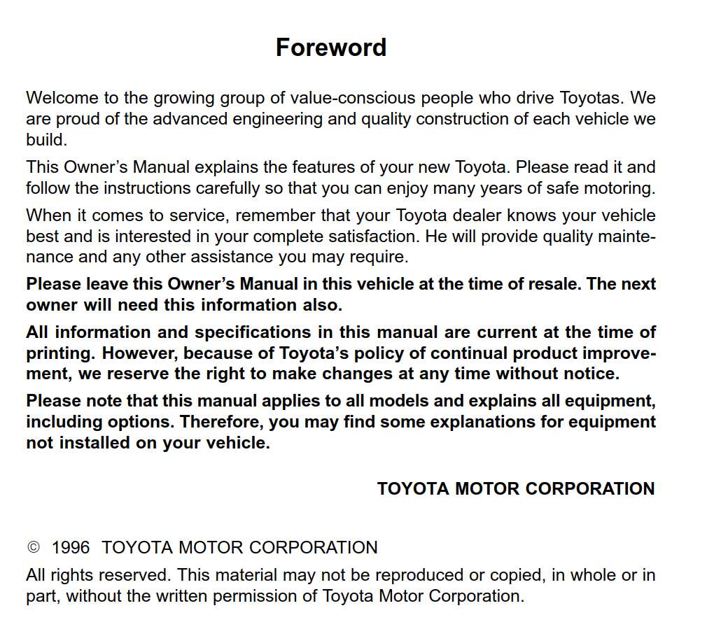 Toyota Camry 1996 Owner's Manual