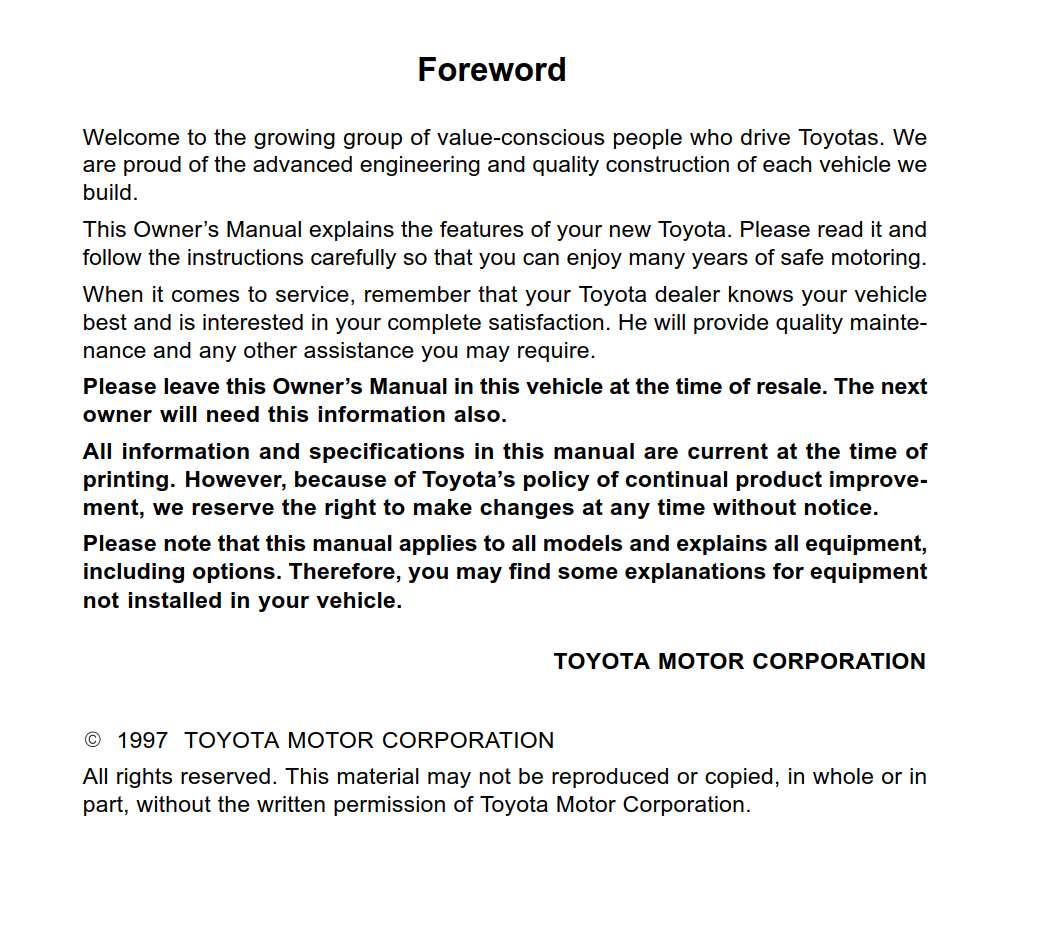 Toyota Camry 1997 Owner's Manual