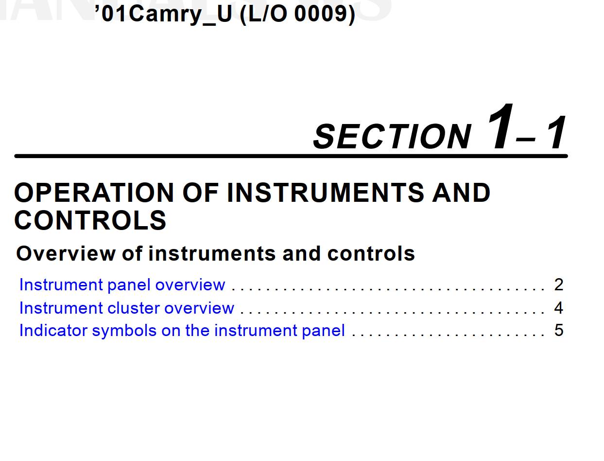 Toyota Camry Ce 2001 Owner’s Manual PDF Download