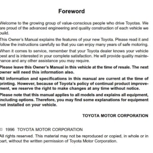 Toyota Celica 1996 Owner's Manual
