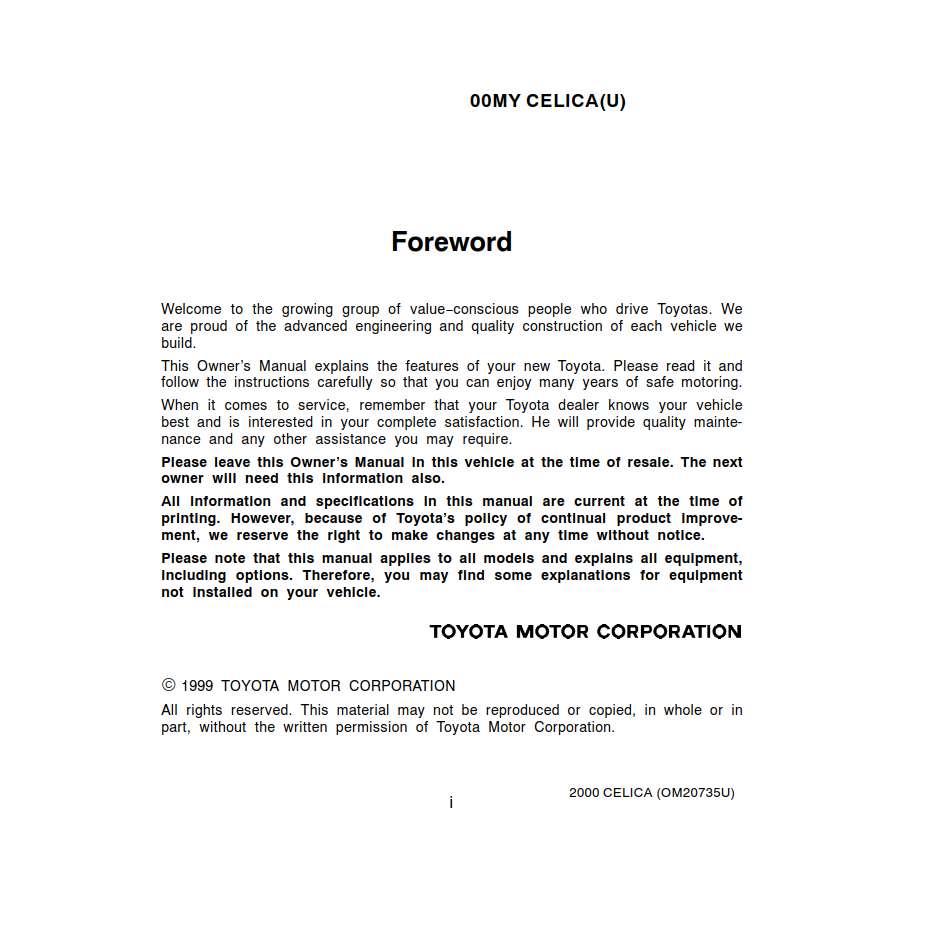 Toyota Celica 2000 Owner's Manual