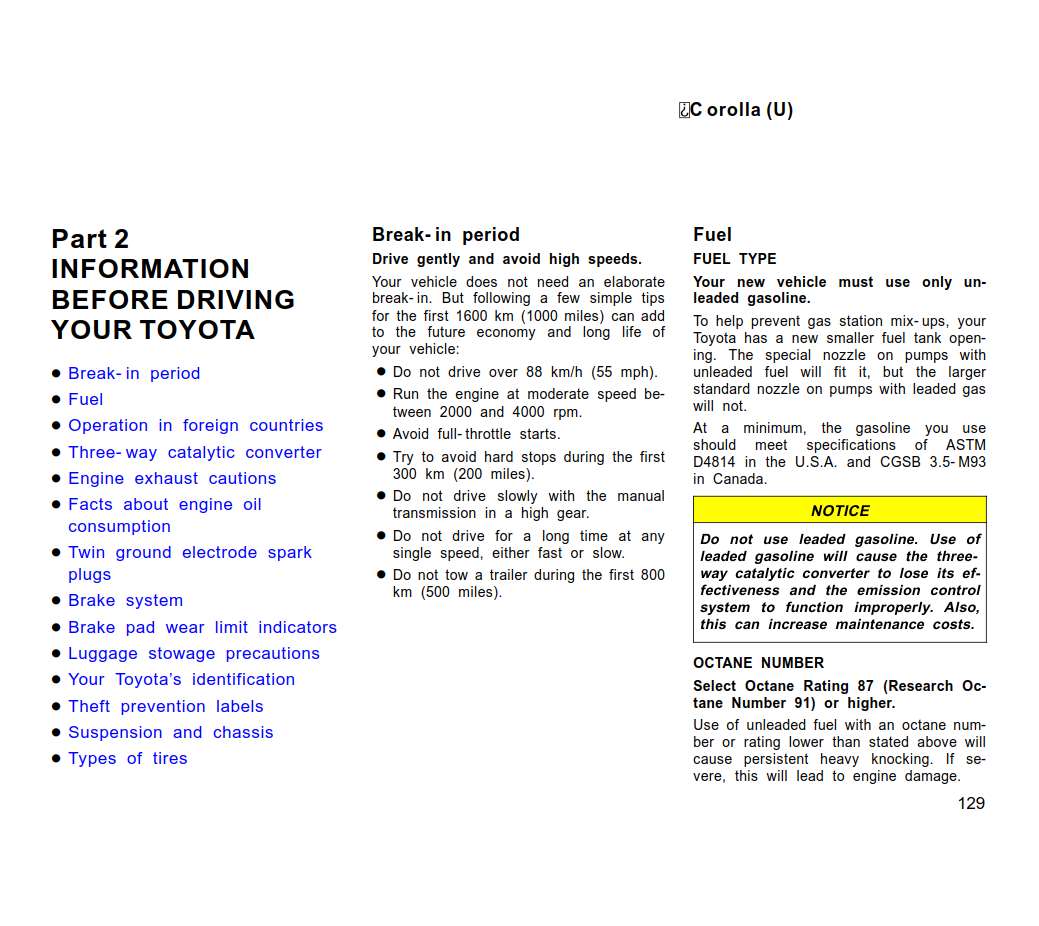 Toyota Corolla 1999 Owner's Manual