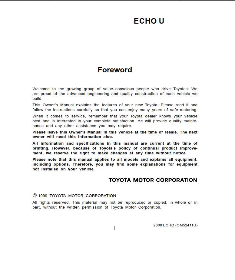 Toyota Echo 2000 Owner's Manual