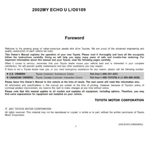 Toyota Echo 2002 Owner's Manual