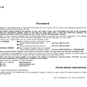 Toyota Fj Cruiser 2007 Owner's Manual