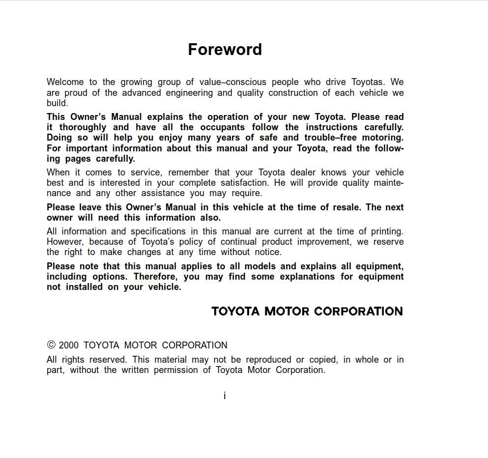 Toyota Prius 2001 Owner's Manual