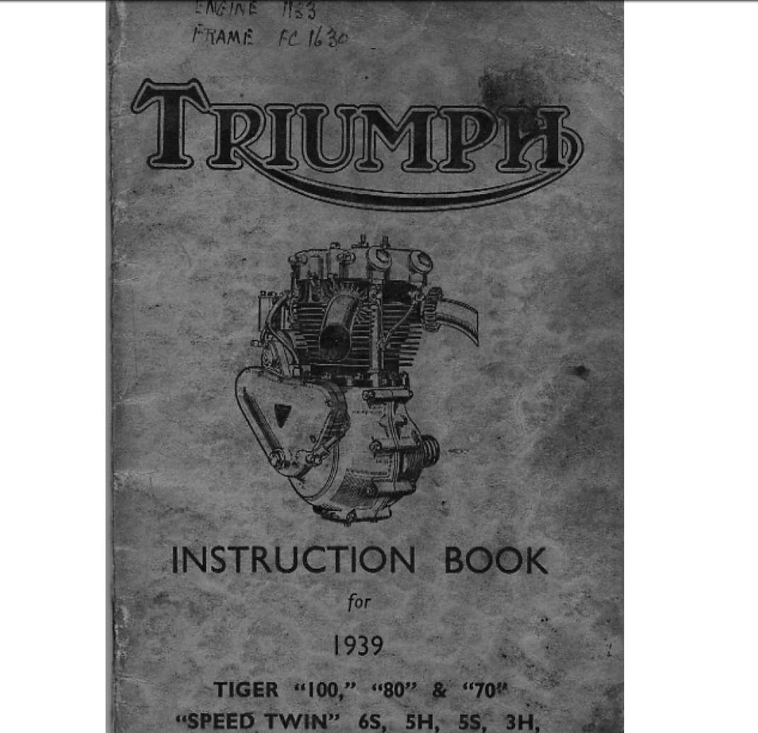 Triumph 1939 Tiger 100 80 70 Speed Twin 6s 5H 5S 3H 3S 3SC 2H 2HC Owner’s Manual