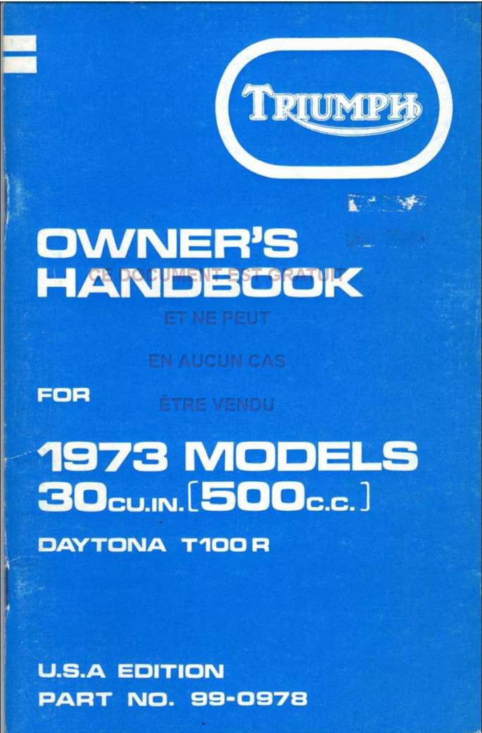 Parts Manual Fits Triumph 1973 T100r Daytona 500cc Twin Book T100 R Catalog 