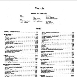 Triumph TR25W 500 T100C T100R TR6R Trophy TR6C Trophy T120R Bonneville TR7V Tiger 750 750 Tripes T150 Trident Owner’s Manual