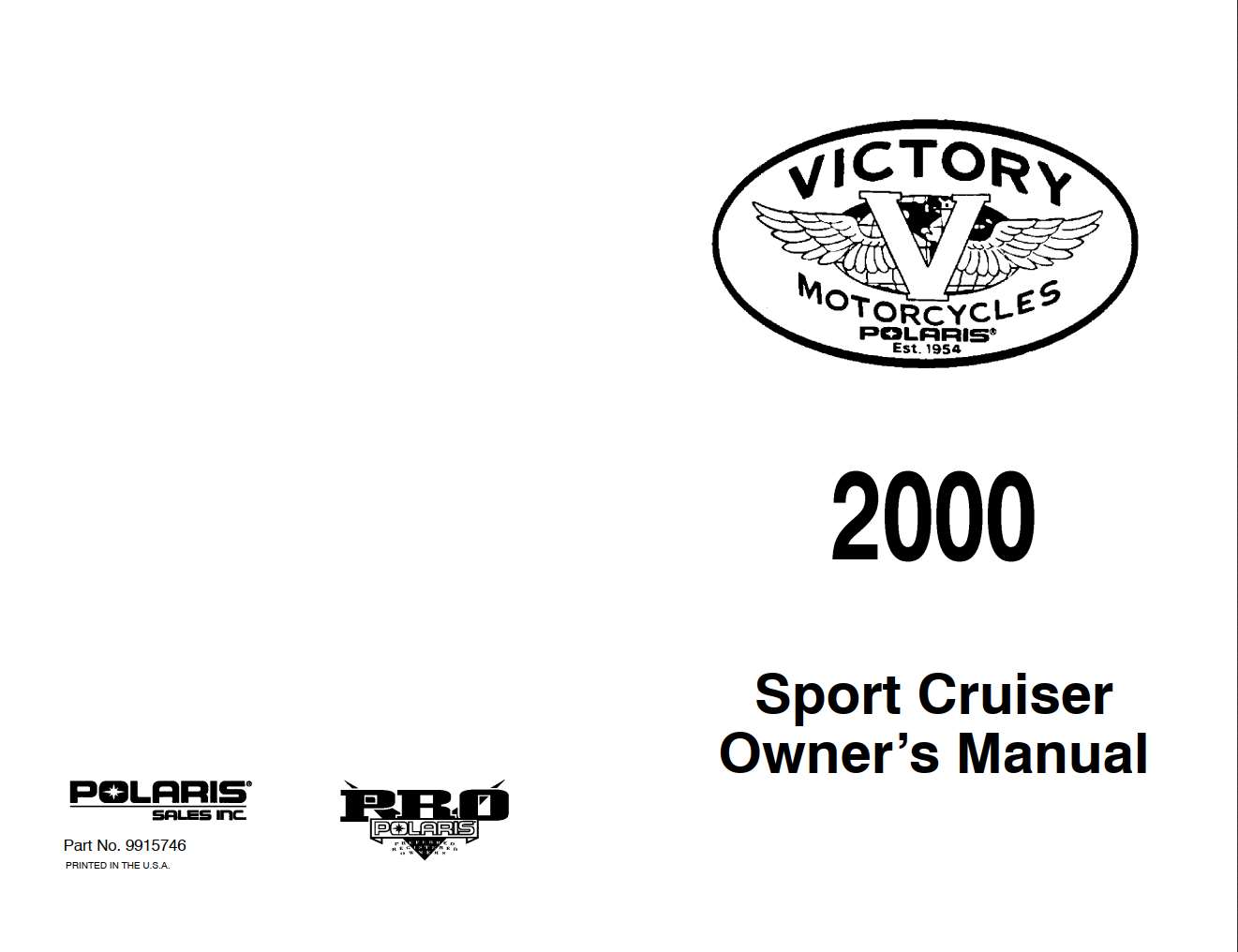 Victory Sport Cruiser 2000 Owner's Manual