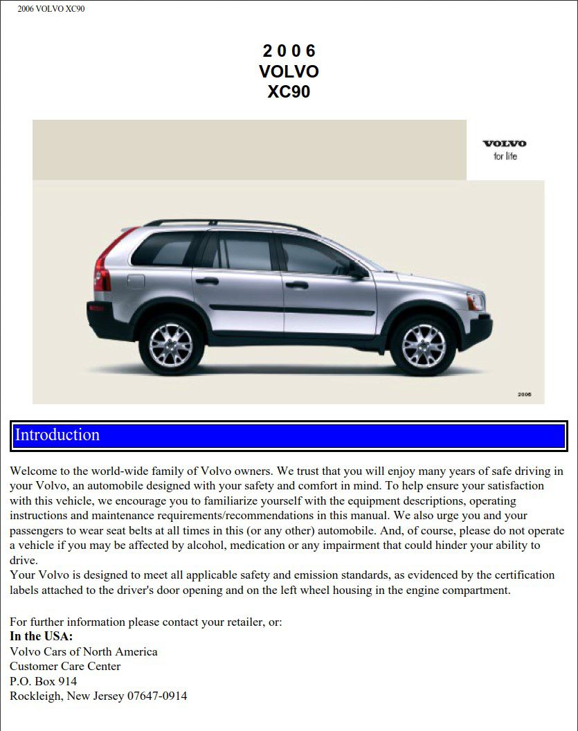 Volvo XC90 2006 Owner's Manual