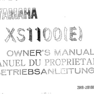 Yamaha XS1100 E 1979 Owner’s Manual