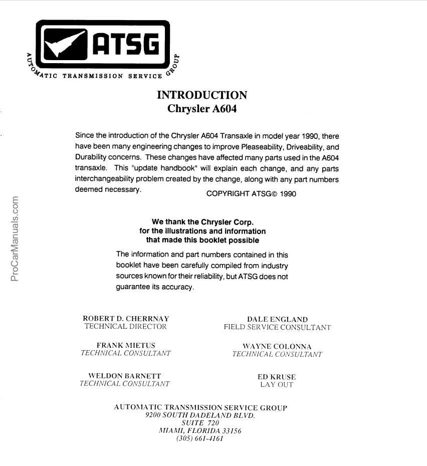 Chrysler A604 Update Handbook - ATSG (Automatic Transmission Service Group)