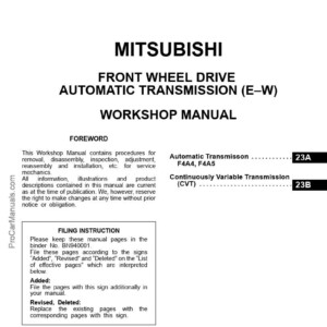 MITSUBISHI FRONT WHEEL DRIVE AUTOMATIC TRANSMISSION (E - W) WORKSHOP MANUAL (PWEE9514-F)