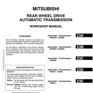MITSUBISHI REAR WHEEL DRIVE AUTOMATIC TRANSMISSION WORKSHOP MANUAL (PWEE8920-J)